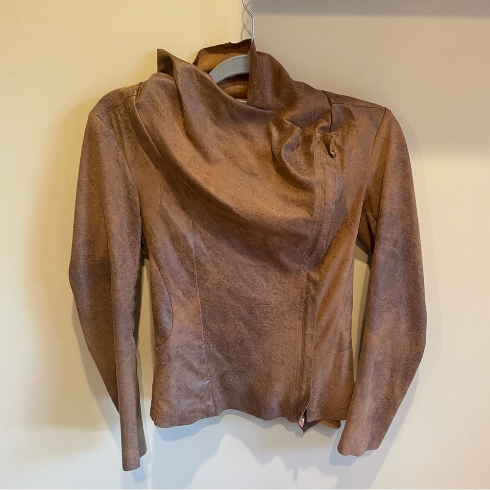 Zara fitted faux suede long sleeve zip up shirt